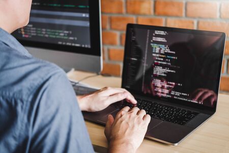 Developing programmer Development Website design and coding technologies working in software company office stockの写真素材