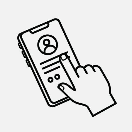 Smartphone with contact icon. Vector illustration in outline style on gray background.のイラスト素材