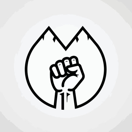 Punching fist vector line icon. Symbol of protest and revolutionのイラスト素材