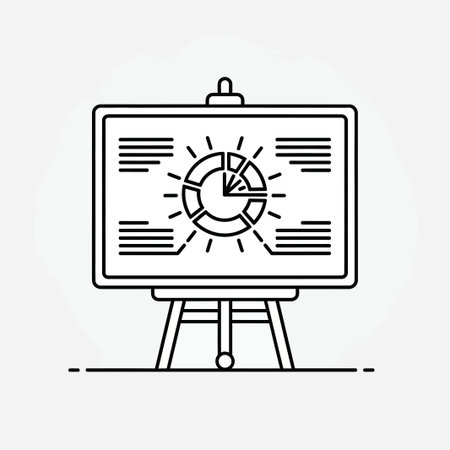 Presentation board with pie chart icon. Line art vector illustration.のイラスト素材