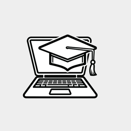 Online education concept with laptop and graduation cap icon. Vector illustration.のイラスト素材