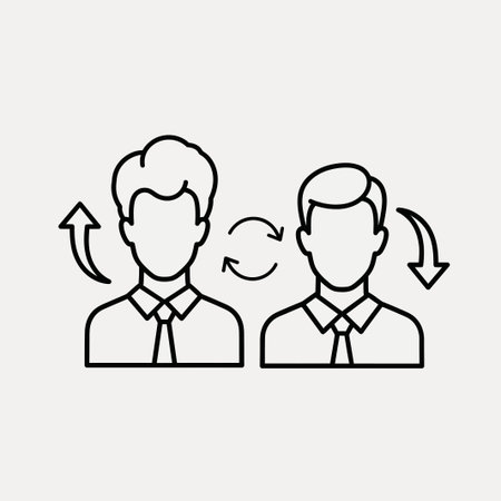Business people with arrows line icon. Vector illustration in outline style.のイラスト素材