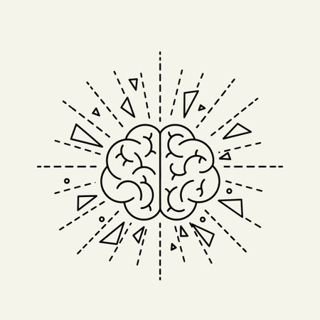 Brain with rays. Vector linear illustration. Can be used as a print on t-shirts and bags.のイラスト素材