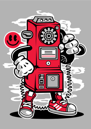 Retro telephone with smiley face. Vector illustration in cartoon style.のイラスト素材