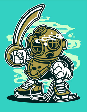 Astronaut with a sword. Vector illustration ready for vinyl cutting.のイラスト素材