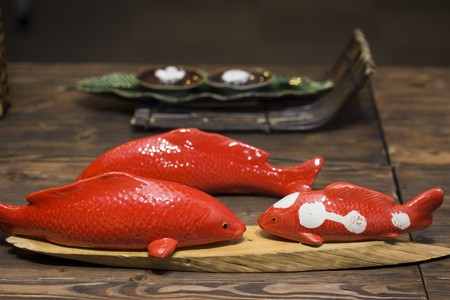 Porcelain koi fish decorationsの写真素材