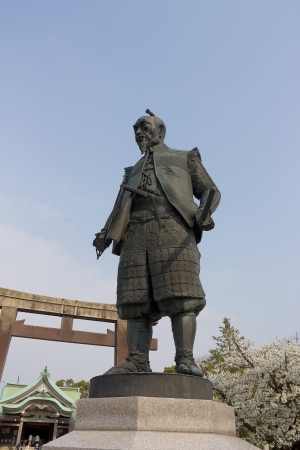 Statue of Toyotomi Hideyoshi  in Hokoku Jinja shrine near Osaka castle, Osaka, Japan のeditorial素材