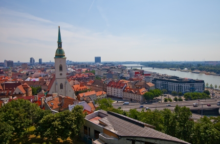 View of St  Martin Cathedral, Danube river and Bratislava city from Bratislava castleのeditorial素材