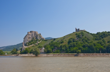 View of Devin castle  founded in IX c   from Danube river  Bratislava, Slovakiaの写真素材
