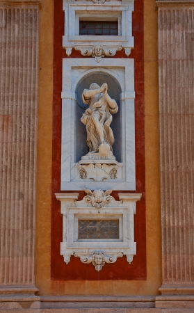 Statue of Saint Peter on the facade of Church of Santa Maria Assunta  circa XVI c    Carignano, Genoa, Italyの写真素材