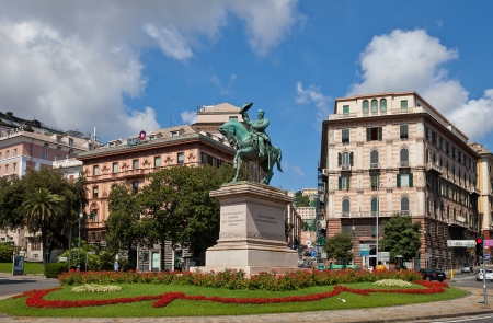 Equestrian statue  1886  of Victor Emmanuel II  1820-1878 , the first king of a united Italy  Sculptor Francesco Barzaghi   Corvetto square, Genoa, Italyのeditorial素材