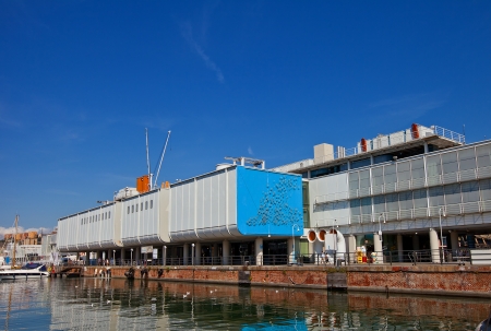 The Aquarium of Genoa, the largest aquarium in Italy   Architect Renzo Piano, 1992  Old Port, Genoa, Italyのeditorial素材