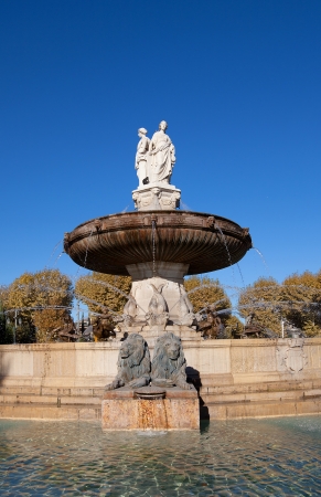 Fountain Rotonde  Fountain of Three Graces, circa 1860   Architect Theophile de Tournadre  One of the most famous monuments of Aix-en-Provence, Franceの写真素材
