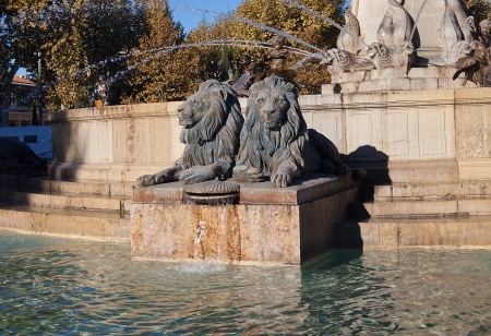 Sculptures of lions  part of the Fountain Rotonde, circa 1860   Architect Theophile de Tournadre  Aix-en-Provence, Franceの写真素材