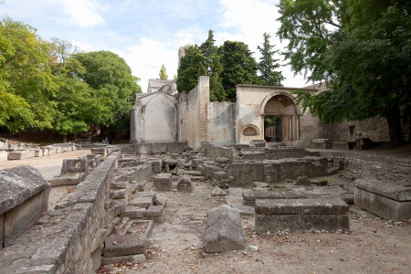 Roman necropolis  Alyscamps  in Arles, France  の写真素材