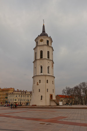 Bell tower  circa XVIII c   of Cathedral of St  Stanislov  Vilniaus Sv  Stanislovo ir Sv  Vladislovo arkikatedra bazilika   Vilnius, Lithuania  In XVI c  was a part of Lower Vilnius Castle  UNESCO siteのeditorial素材