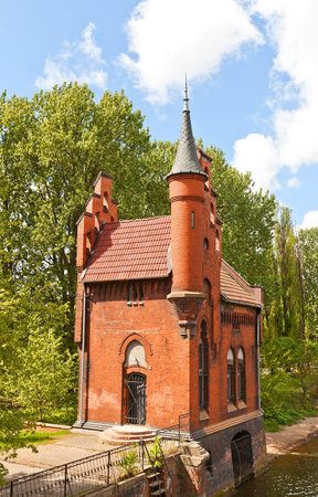 House of the Bridge Keeper on the Pregol River  circa 1882   Kaliningrad city  former Konigsberg , Russiaのeditorial素材