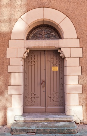 Decorated portal of former English Club building  circa XIX c , nowadays Royal Danish Embassy  in Riga, Latvia  UNESCO site  Architect Vilhelms Bokslafsのeditorial素材