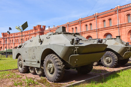 Russia, Saint Petersburg - July 14, 2014  Soviet armored vehicle 9P148  BRDM-2 platform  of 9M113...