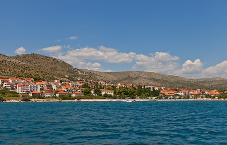 TROGIR, CROATIA - JULY 19, 2014  Beach of Seget Donji settlement near Trogir, Dalmatia, Croatia  View from Saldum bay  のeditorial素材