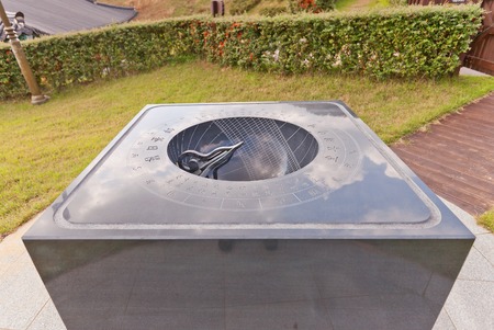 BUSAN, SOUTH KOREA - SEPTEMBER 25, 2014:  Hemispheric sundial Angbuilgu in Science Garden of Dongnae castle in Busan, Korea. Garden commemorates the achievements of Jang Yeong-sil, a Korean astronomer of XIV c.のeditorial素材