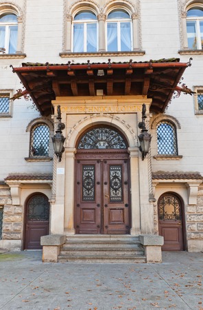 Decorated portal of Promotion Office of Lodz University of Technology (Politechnika Lodzka). Former factory owner villa (circa beginning of XX c.)のeditorial素材