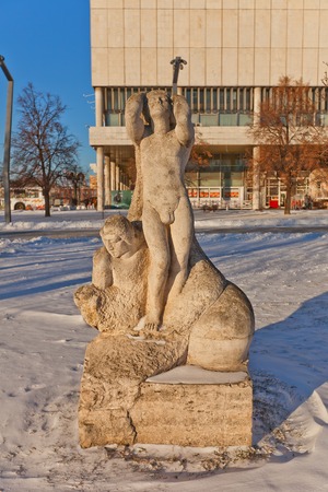 MOSCOW, RUSSIA - JANUARY 06, 2015: Limestone sculpture The Birth of a New Era in Muzeon Art Park in Moscow, Russia. Sculptor Bondarenko, 2000のeditorial素材