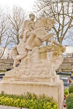 PARIS, FRANCE - FEBRUARY 21, 2015: Equestrian statue of the tomb of Andranik Ozanian on Pere Lachaise Cemetery in Paris. Andranik (1866-1927) was an Armenian military commander and statesmanのeditorial素材