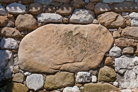 Huge Kanbeishi stone in the wall of Imabari Castle stronghold of Todo Takatora Shikoku Island Japan. Named after Kanbe Watanabe the chief of constructionのeditorial素材