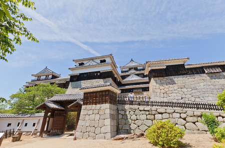 MATSUYAMA, JAPAN - MAY 21, 2015: Iyo Matsuyama castle (erected in 1603, reconstructed in 1854 and 1968), Shikoku Island, Japan. National Historic Siteのeditorial素材