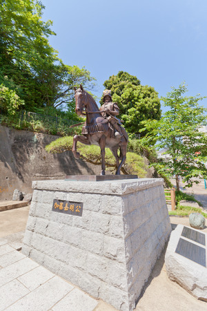 MATSUYAMA, JAPAN - MAY 21, 2015: Equestrian statue of Kato Yoshiaki in Matsuyama, Shikoku Island, Japan. Yoshiaki (1563-1631) was Japanese daimyo and the founder of Iyo Matsuyama castleのeditorial素材