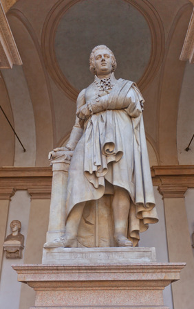 MILAN, ITALY - APRIL 11, 2015: Statue of Petro Verri in the yard of Brera Art Gallery (Pinacoteca di Brera) in Milan, Italy. Petro Verri (1728-1797) was an Italian philosopher, economist, historian and writerのeditorial素材