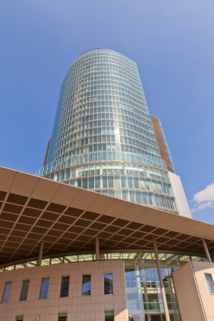 BRATISLAVA, SLOVAKIA - AUGUST 24, 2015: Skyscraper of National Bank of Slovakia (circa 2002) in Bratislava. Is one of the highest buildings in Bratislava (111 m)のeditorial素材