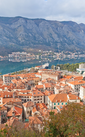 KOTOR, MONTENEGRO - JANUARY 02, 2016: View of Bay of Kotor and Old Town of Kotor, Montenegro.  Kotor was found in II c. BC. World Heritage site of UNESCOのeditorial素材