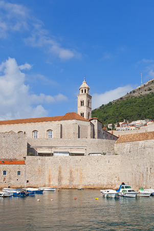 DUBROVNIK, CROATIA - FEBRUARY 19, 2016: View of fortified Dominican Monastery (founded in 1315) from Old Port of Dubrovnik, Croatia. World Heritage site of UNESCOのeditorial素材