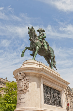 PORTO, PORTUGAL - MAY 26, 2016: Monument (circa 1866) to King Dom Pedro IV (the Liberator) at Liberdade Square in the historic center of Porto (UNESCO site). Work of sculptor Celestin-Anatole Calmelのeditorial素材