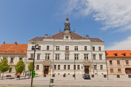VALTICE, CZECH REPUBLIC - MAY 29, 2016: Neorenaissance City Hall (circa 1887) on Liberty Square in Valtice, Czech Republic. Architect Josef Drexlerのeditorial素材