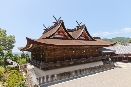 OKAYAMA, JAPAN - JULY 20, 2016: Kibitsu Shinto Shrine (current view since 1425) in Okayama Prefecture. National Treasure of Japanのeditorial素材