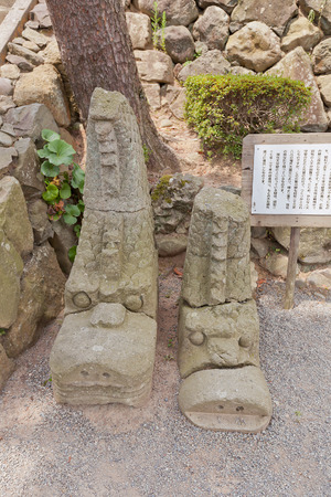 SAKAI, JAPAN - AUGUST 03, 2016: Original shachi sculptures of Maruoka Castle. A shachihoko or shachi is a folklore creature with the head of tiger and body of fish believed could cause rain to fallのeditorial素材