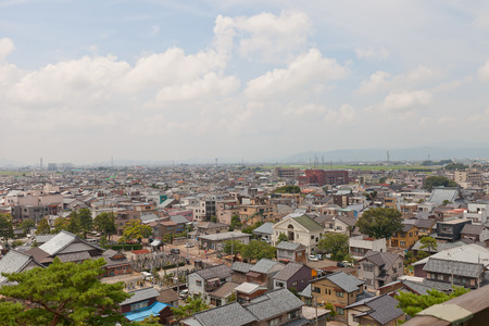SAKAI, JAPAN - AUGUST 03, 2016: View of former Maruoka town from donjon of Maruoka castle. Modern city of Sakai was established in 2006 absorbing towns of Harue, Maruoka and Mikuniのeditorial素材