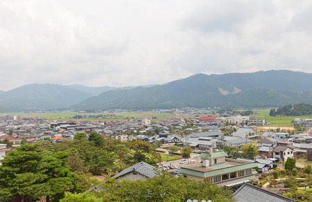 SAKAI, JAPAN - AUGUST 03, 2016: View of former Maruoka town from donjon of Maruoka castle. Modern city of Sakai was established in 2006 absorbing towns of Harue, Maruoka and Mikuni