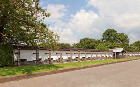 KANAZAWA, JAPAN - AUGUST 03, 2016: Reconstructed earthen wall (Hei) of Kanazawa castle. Castle was erected in 1580 by Sakuma Morimasa, abandoned in 19th c., partly reconstructed in our timeのeditorial素材