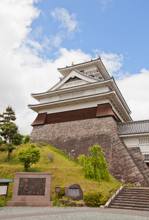 KAMINOYAMA, JAPAN - MAY 28, 2017: Main Keep (donjon) of Kaminoyama Castle, Japan. Castle was founded in 1535 by Takenaga Yoshitada, destroyed in 1692 and reconstructed in 1982のeditorial素材