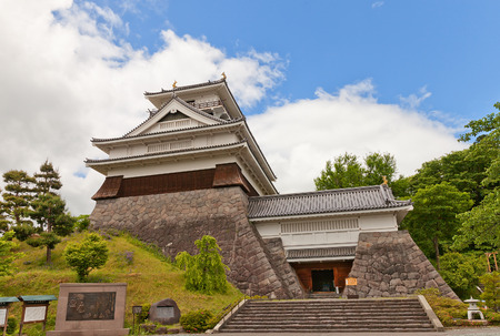 KAMINOYAMA, JAPAN - MAY 28, 2017: Main Keep (donjon) of Kaminoyama Castle, Japan. Castle was founded in 1535 by Takenaga Yoshitada, destroyed in 1692 and reconstructed in 1982のeditorial素材