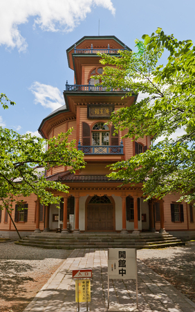 YAMAGATA, JAPAN - MAY 28, 2017: Former Prefectural Hospital Saiseikan (circa 1878) in Kajo Park of Yamagata. Today hosts Local History Museum, National cultural property of Japan since 1966のeditorial素材