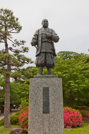 OKAZAKI, JAPAN - MAY 31, 2017: Statue of Tokugawa Ieyasu in Okazaki Castle, Japan. Ieyasu (1543-1616) was samurai and first shogun of Edo shogunate, which effectively ruled Japan for 250 yearsのeditorial素材