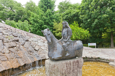 OKAZAKI, JAPAN - MAY 31, 2017: Statue of young Tokugawa Ieyasu in Okazaki Castle, Japan. Ieyasu (1543-1616) was samurai and first shogun of Edo shogunate, which effectively ruled Japan for 250 yearsのeditorial素材