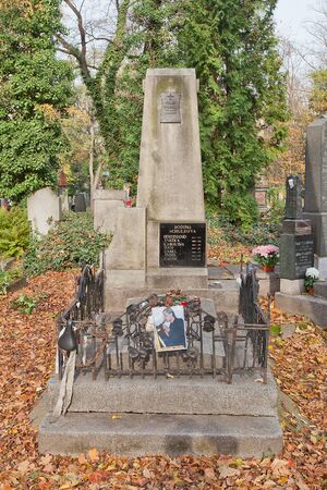 PRAGUE, CZECH REPUBLIC - NOVEMBER 4, 2017: Tomb of Filip Topol (1965-2013) and his relatives on Olsany Cemetery in Prague. Topol was a Czech singer, leader of rock band Psi vojaci (Dog Soldiers)のeditorial素材