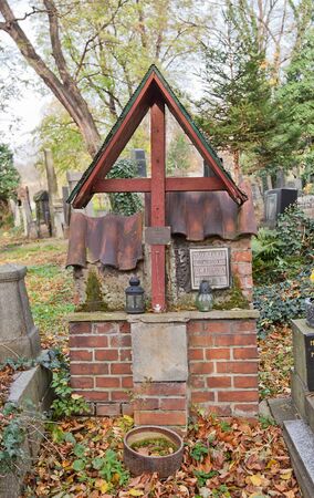 Prague, Czech Republic - November 4, 2017: Tomb of Bohumir Cyril Petr (1905-1976) on Olsany Cemetery in Prague. Petr was a priest, Czech organist, music composer, scientist, topographer and historianのeditorial素材