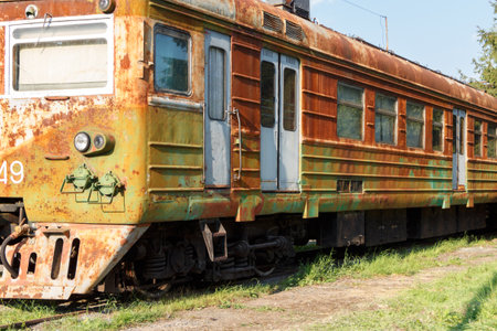 Old rusty passenger electric train.の写真素材